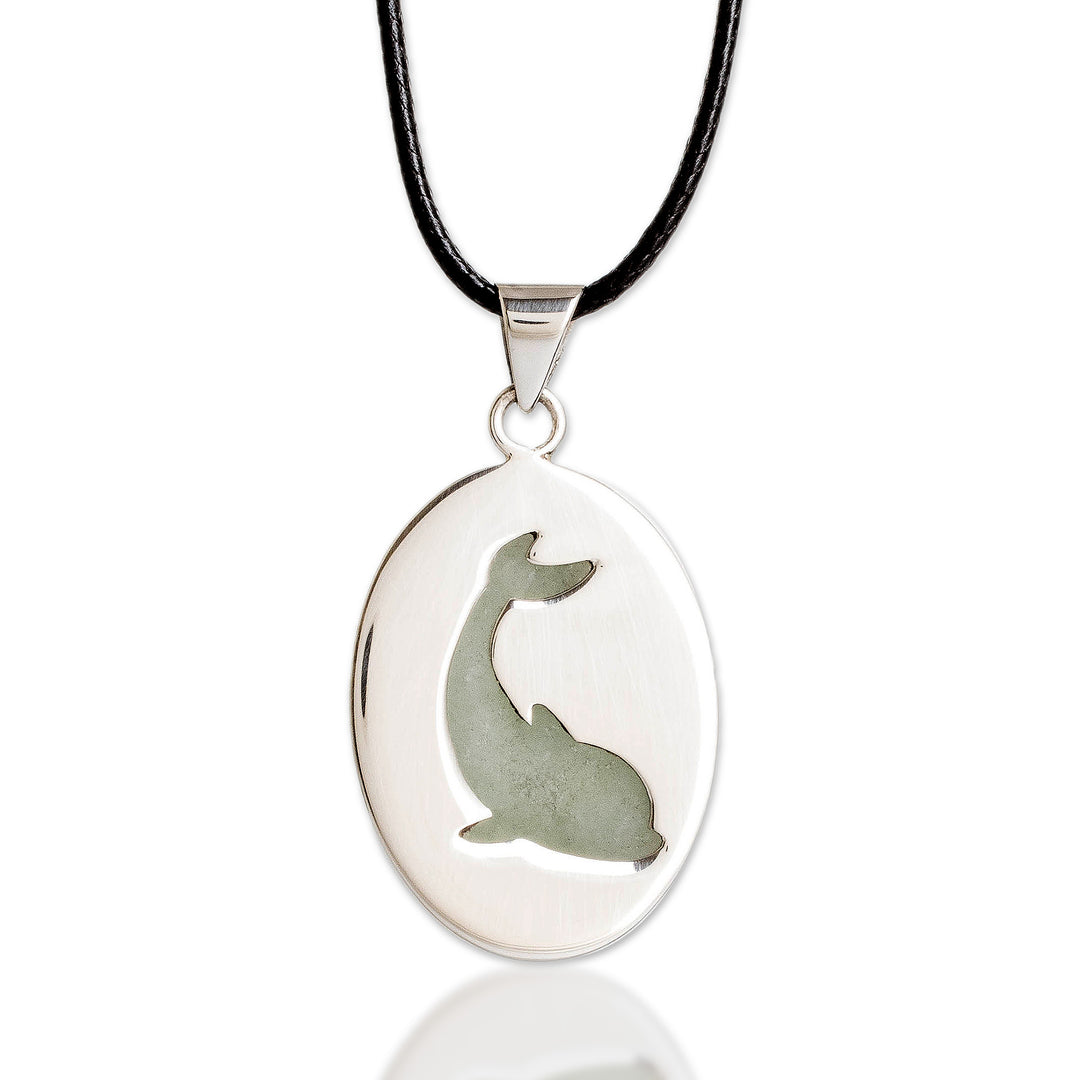 Polished Sterling Silver and Jade Dolphin Pendant Necklace - Spirited Peace