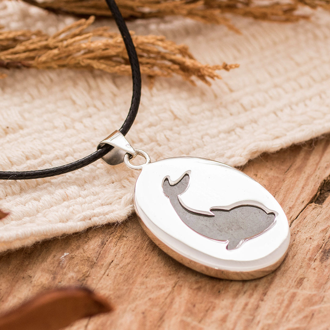 Polished Sterling Silver and Jade Dolphin Pendant Necklace - Spirited Peace