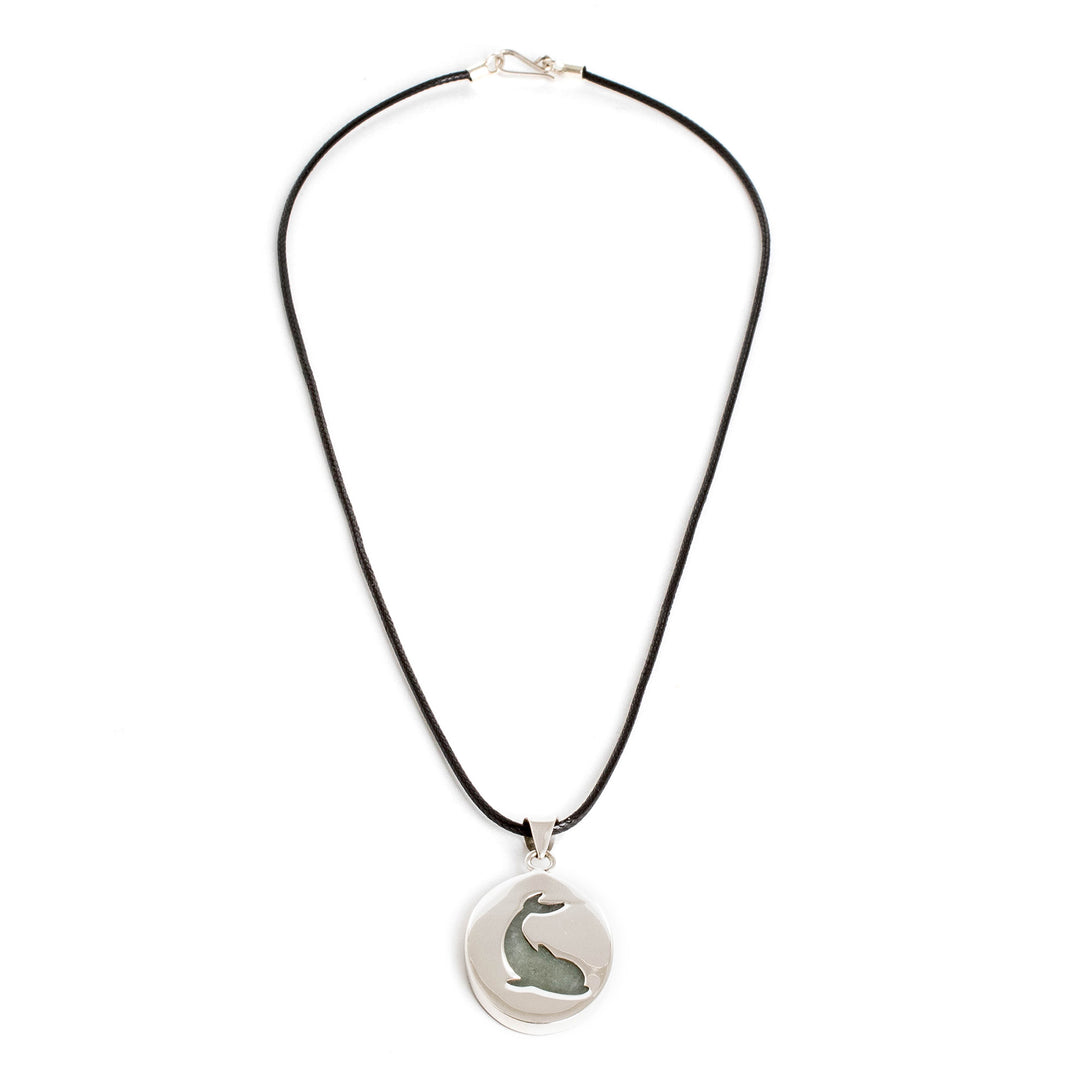 Polished Sterling Silver and Jade Dolphin Pendant Necklace - Spirited Peace
