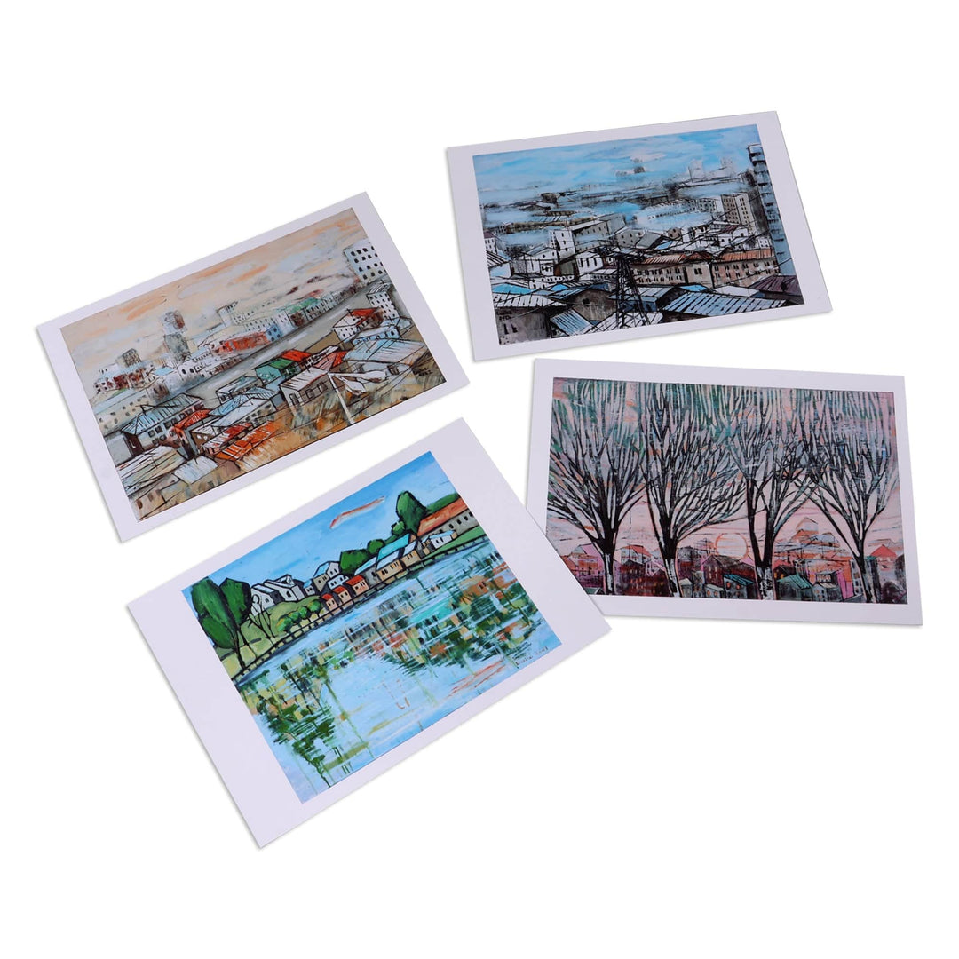 Cityscape-Themed 4-Piece Print Paper Photograph Postcard Set - City Memories