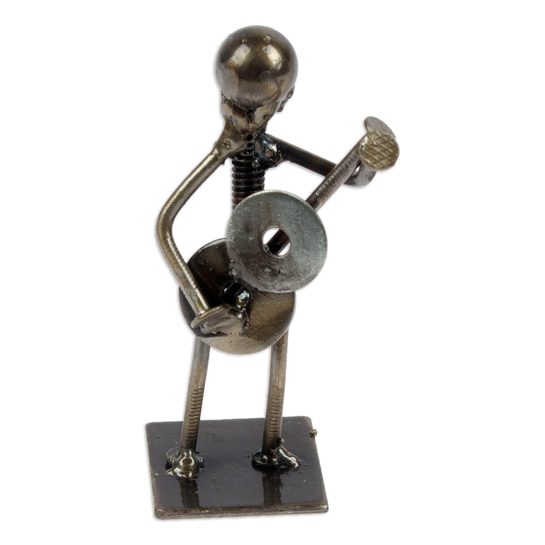 Eco-Friendly Recycled Metal Guitar Player Figurine - Guitar Star