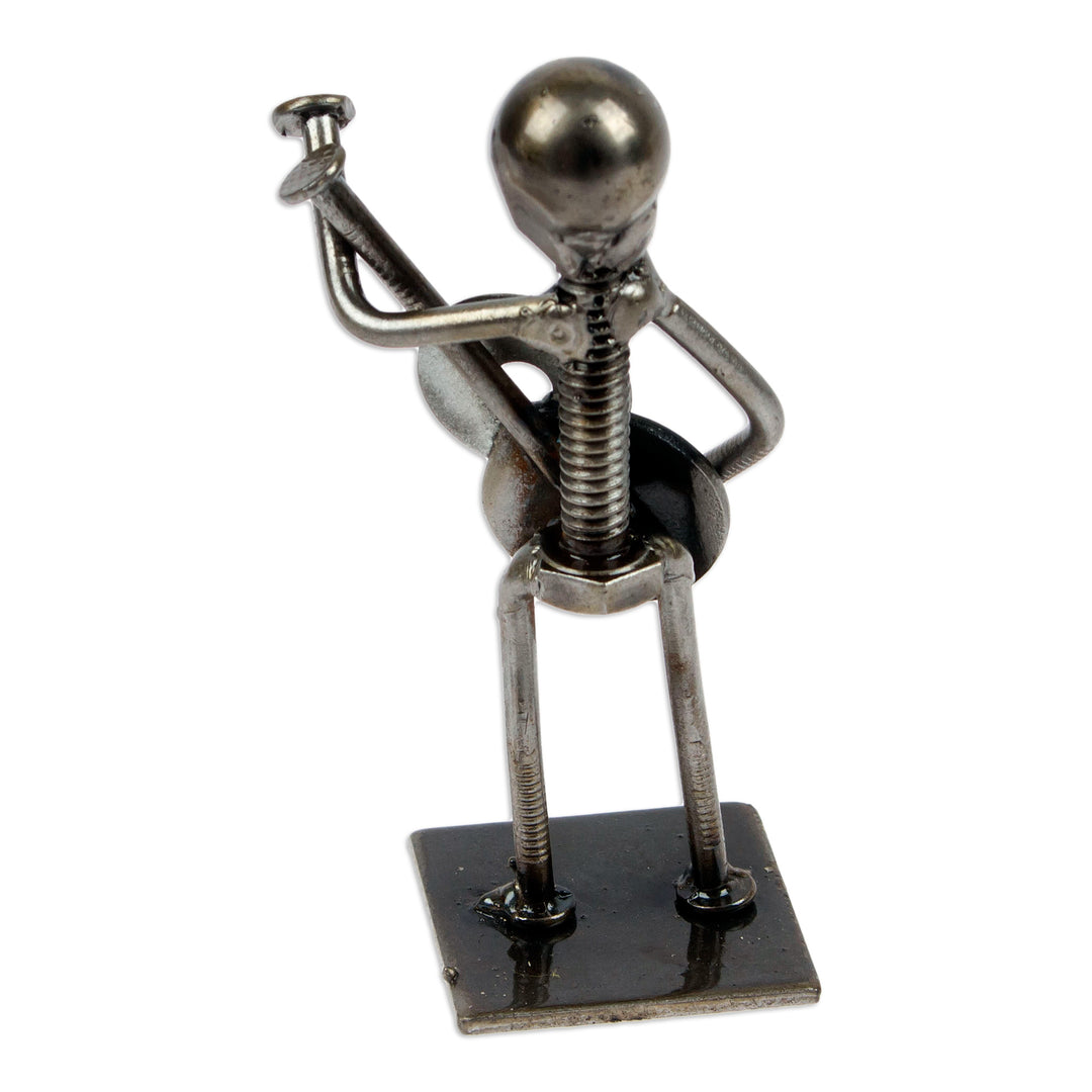 Eco-Friendly Recycled Metal Guitar Player Figurine - Guitar Star