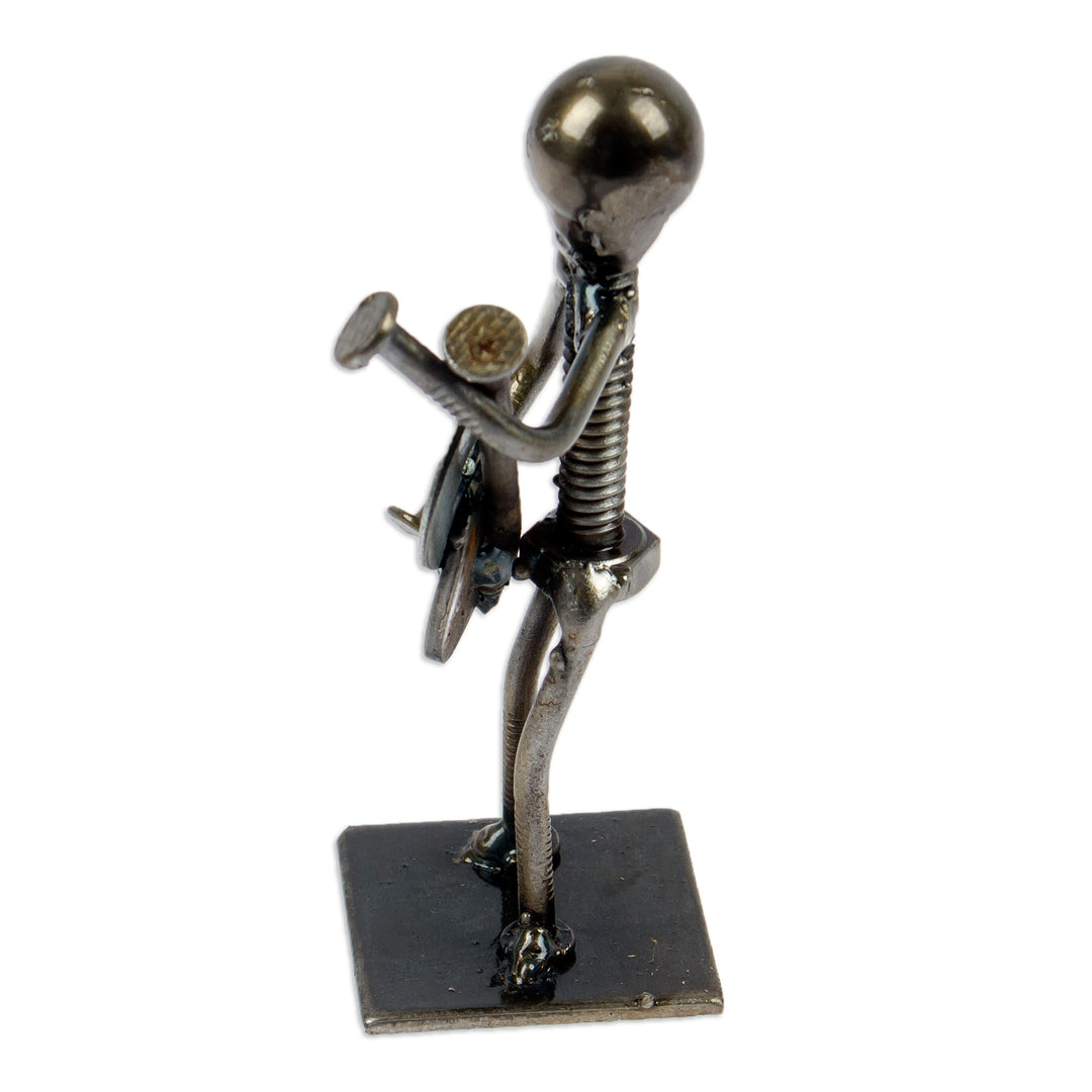 Eco-Friendly Recycled Metal Guitar Player Figurine - Guitar Star