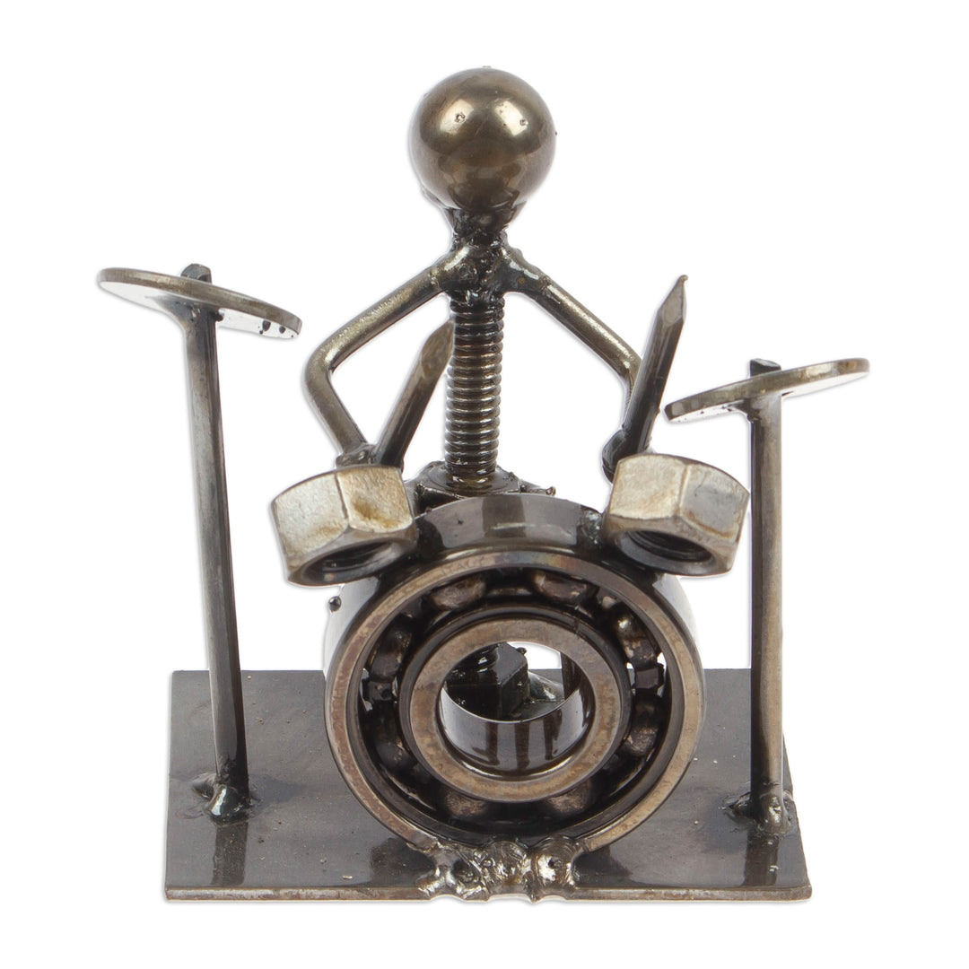 Drummer-Themed Eco-Friendly Recycled Metal Figurine - Drums Star