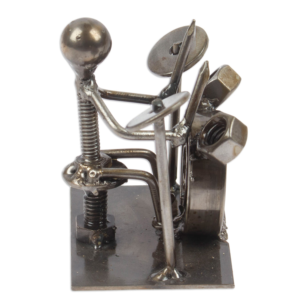 Drummer-Themed Eco-Friendly Recycled Metal Figurine - Drums Star