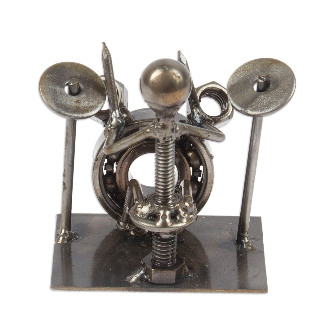 Drummer-Themed Eco-Friendly Recycled Metal Figurine - Drums Star