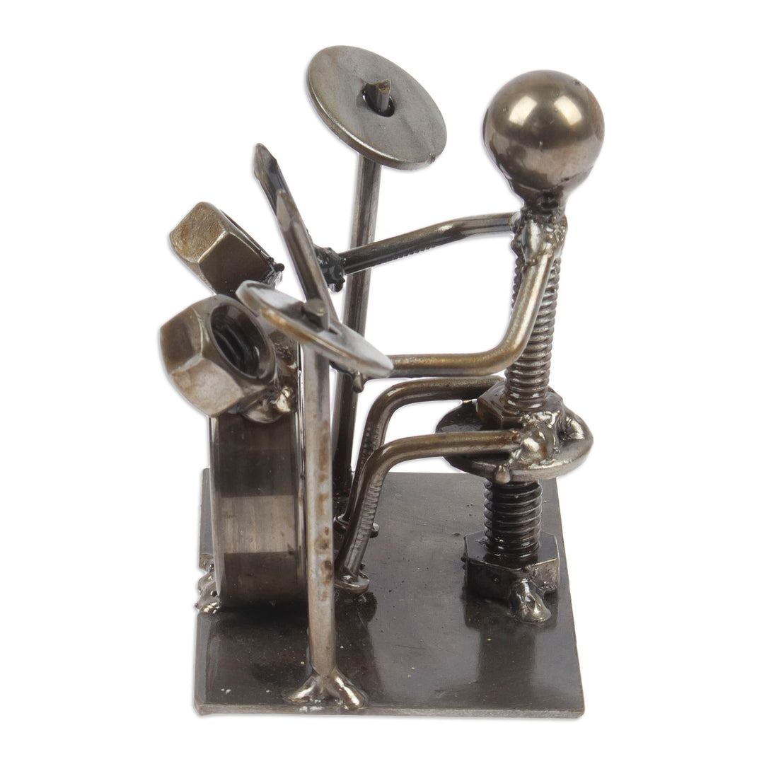 Drummer-Themed Eco-Friendly Recycled Metal Figurine - Drums Star
