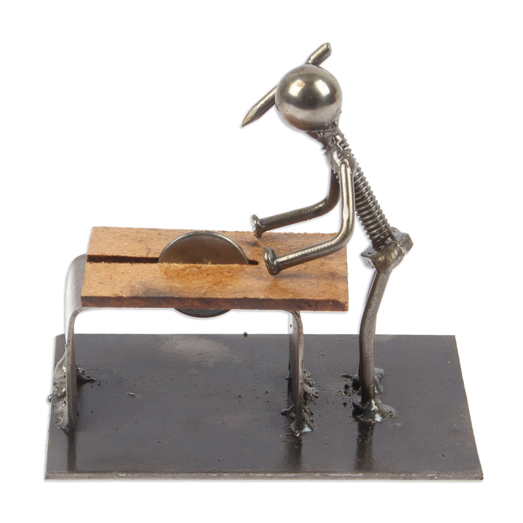 Carpenter at Work Recycled Metal Figurine from Mexico - Handy Carpenter