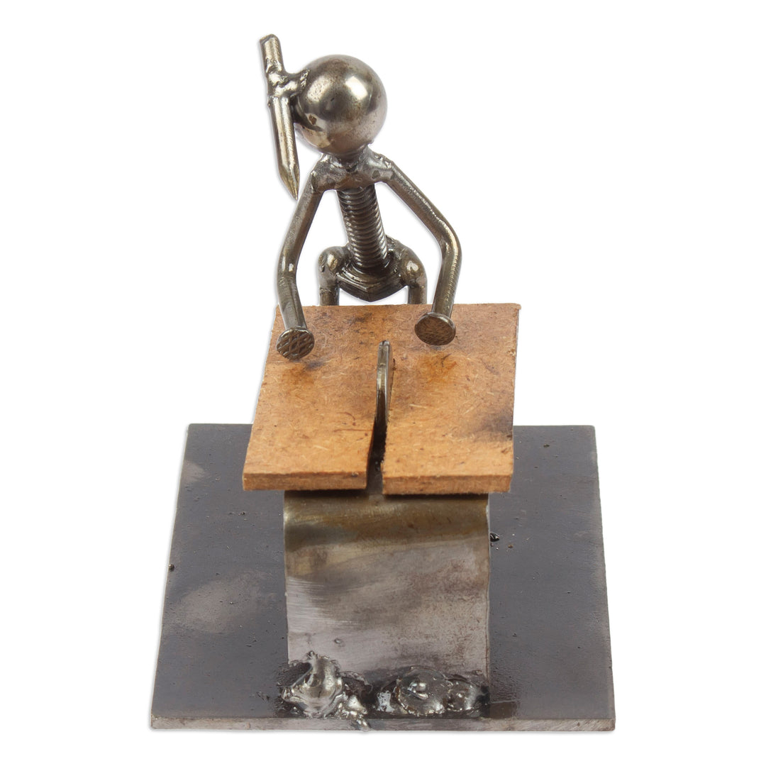 Carpenter at Work Recycled Metal Figurine from Mexico - Handy Carpenter