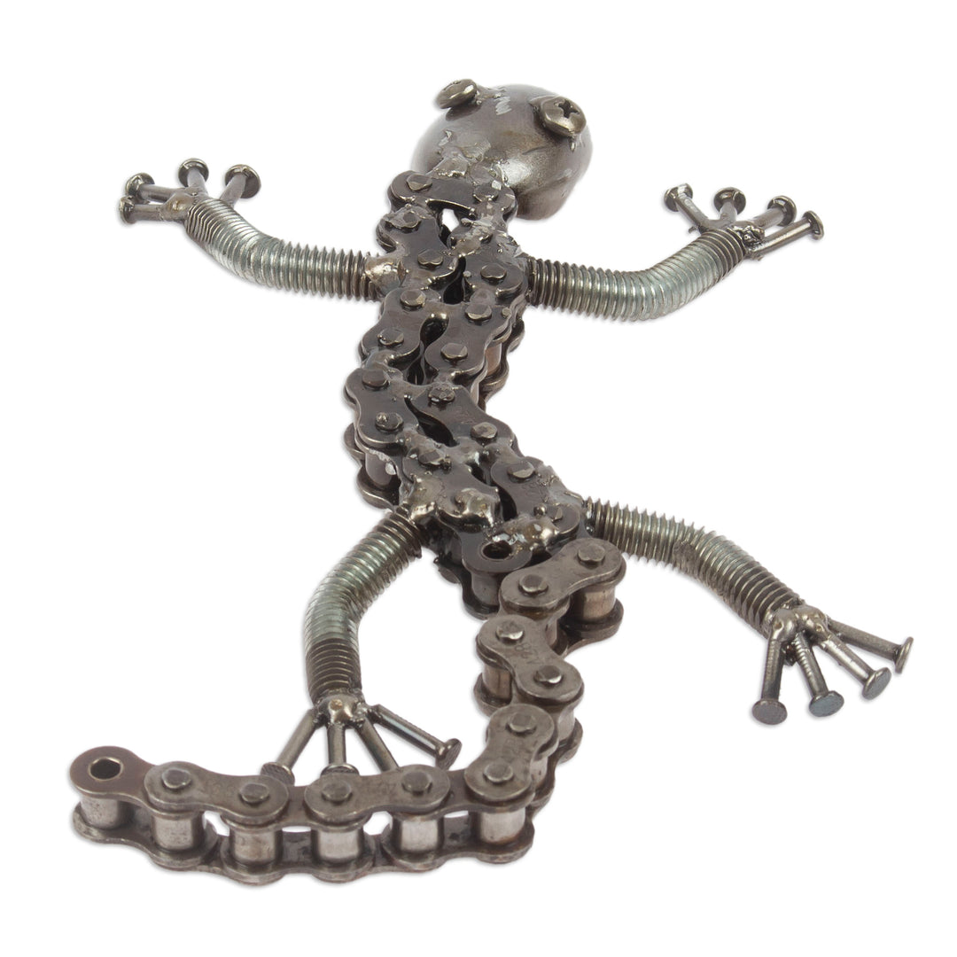 Playful Lizard Themed Eco-Friendly Recycled Metal Figurine - Playful Lizard