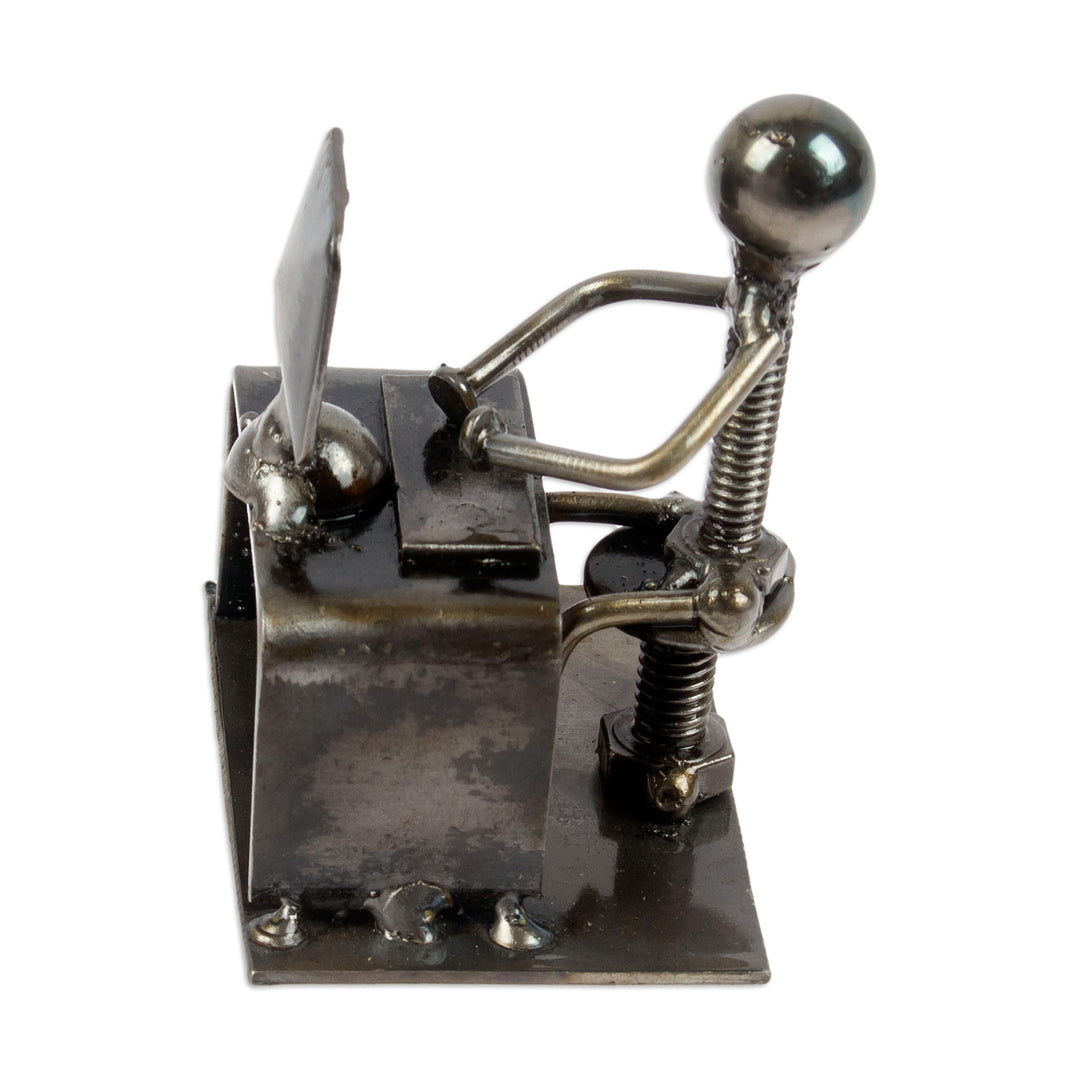 Man at Office Desk Eco-Friendly Recycled Metal Figurine - Busy at the Office