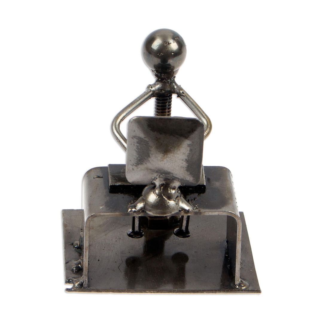 Man at Office Desk Eco-Friendly Recycled Metal Figurine - Busy at the Office