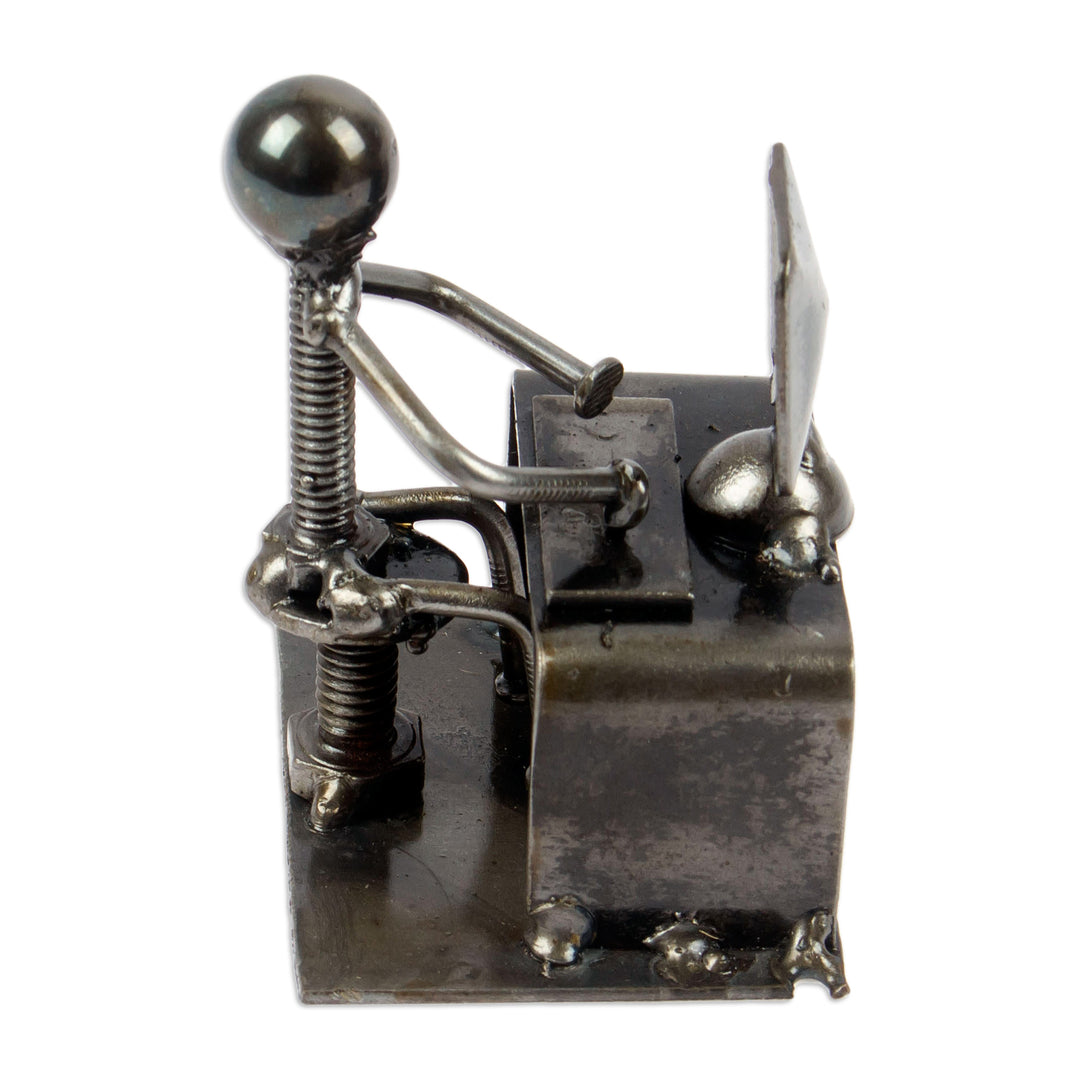 Man at Office Desk Eco-Friendly Recycled Metal Figurine - Busy at the Office