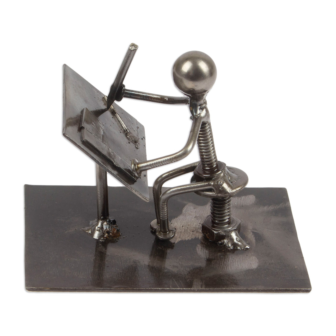 Recycled Metal Figurine of Architect Working on Plans - Architect at Work