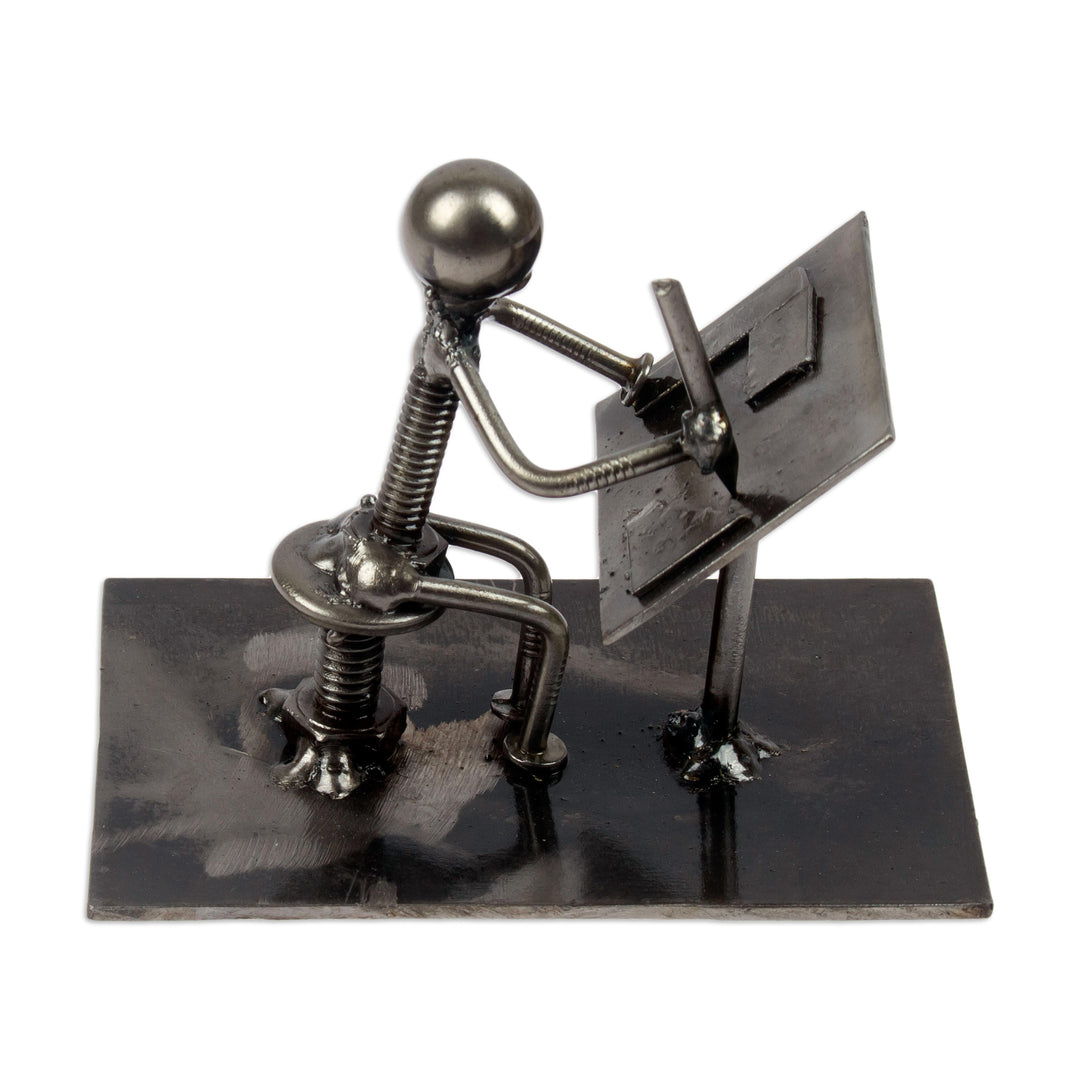 Recycled Metal Figurine of Architect Working on Plans - Architect at Work