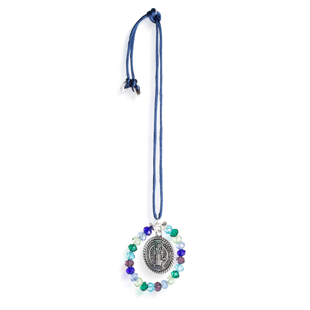 Winter-Themed Crystal Suncatcher with Saint Benedict Pendant - Saint Benedict in Winter