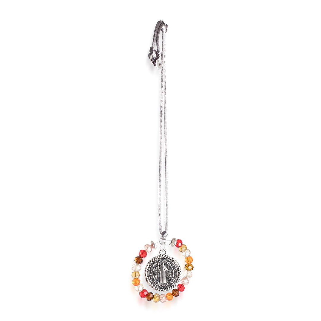 Summer-Themed Beaded Suncatcher with Saint Benedict Pendant - Saint Benedict in Summer