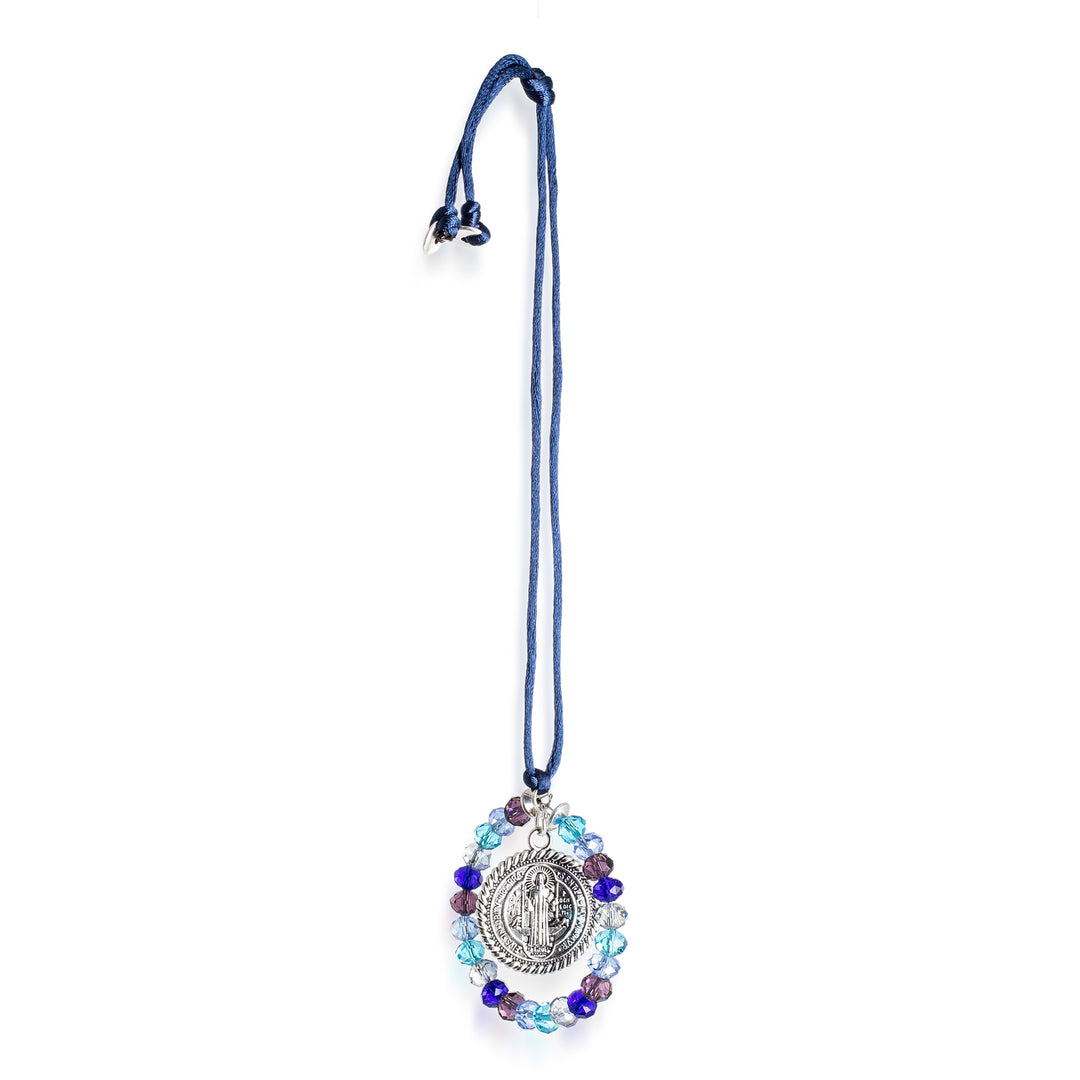 Blue and Purple Crystal and Pewter Saint Benedict Suncatcher - Saint Benedict at Sea