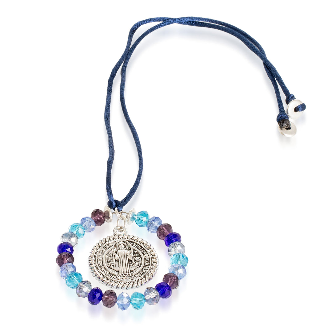 Blue and Purple Crystal and Pewter Saint Benedict Suncatcher - Saint Benedict at Sea