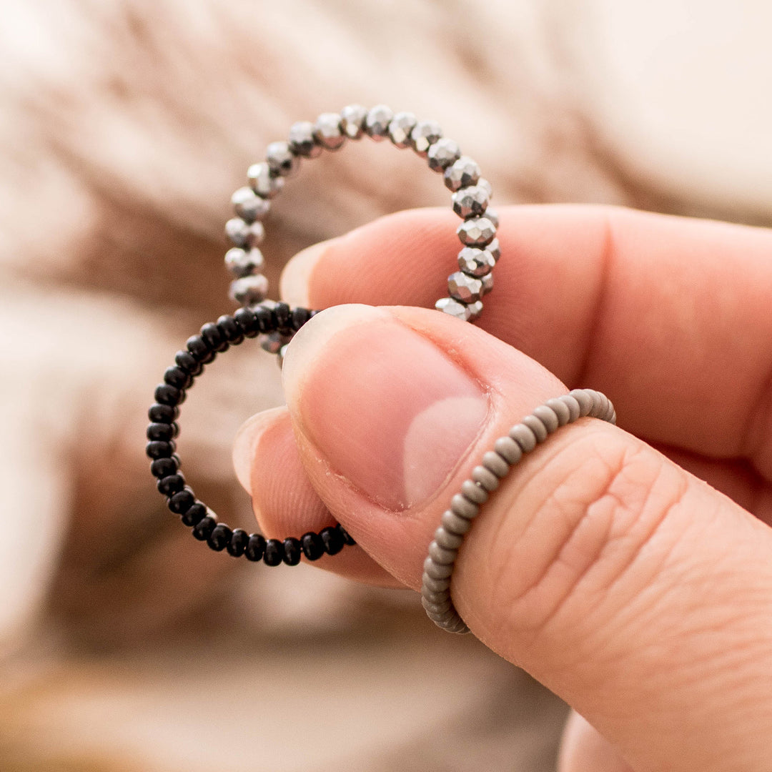 3-Piece Crystal and Glass Wrap Ring Set in a Night Palette - Nocturnal Glints