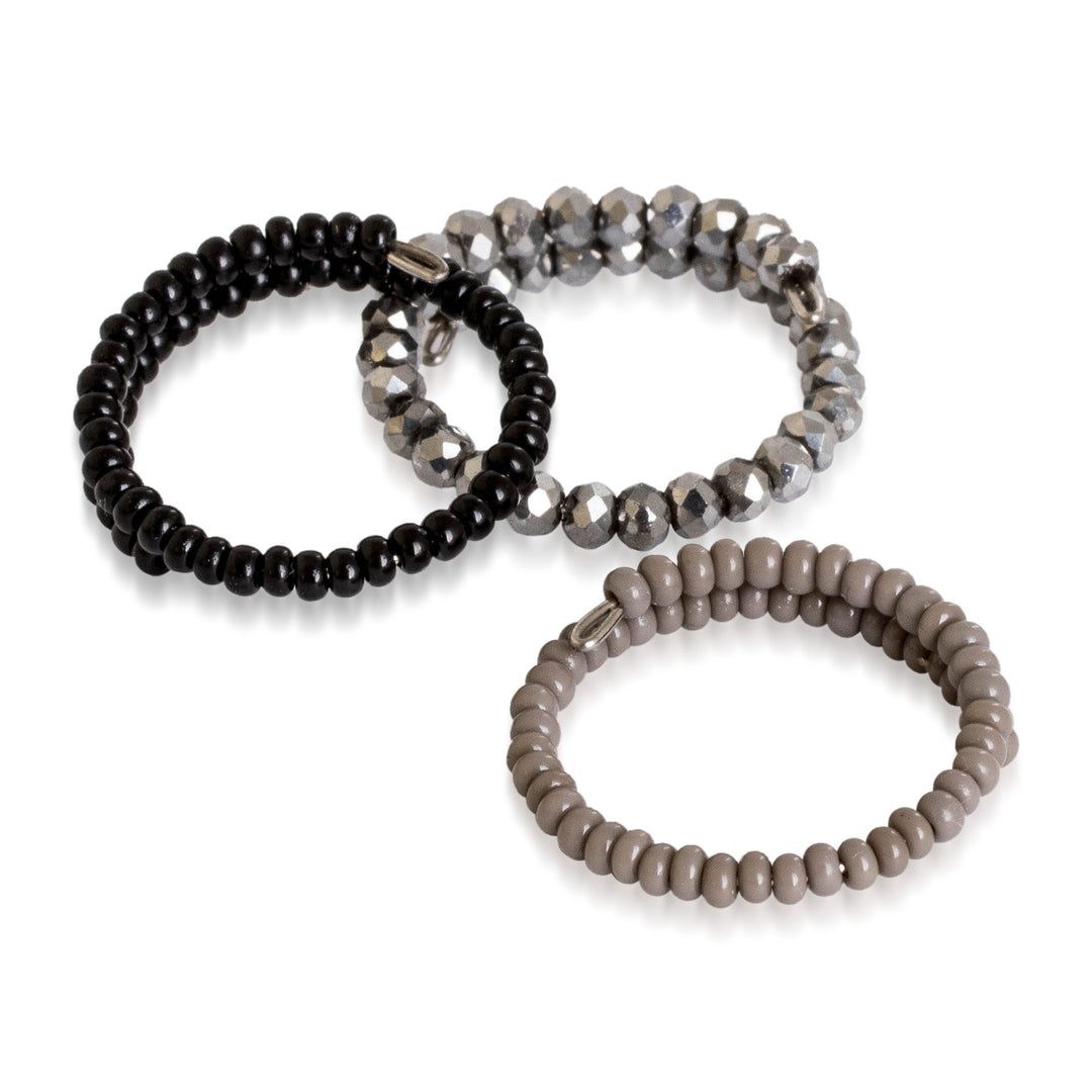 3-Piece Crystal and Glass Wrap Ring Set in a Night Palette - Nocturnal Glints