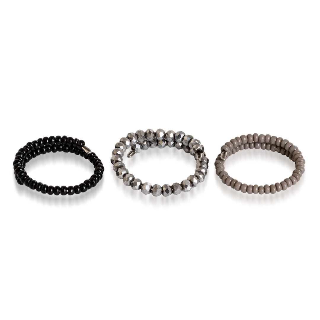 3-Piece Crystal and Glass Wrap Ring Set in a Night Palette - Nocturnal Glints