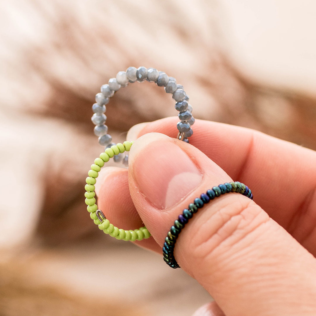 Sylvan-Themed 3-Piece Crystal and Glass Beaded Wrap Ring Set - Sylvan Glints