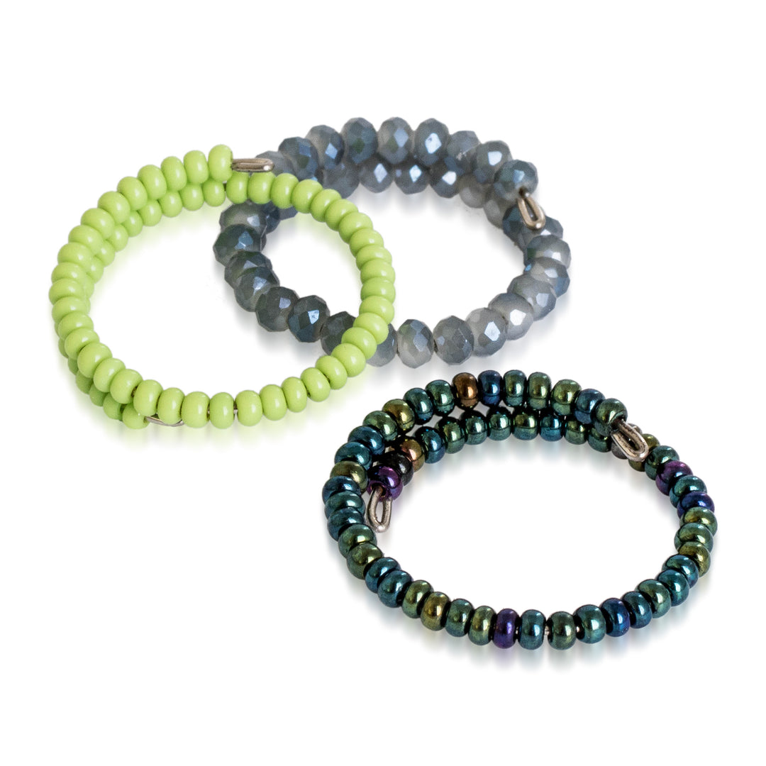 Sylvan-Themed 3-Piece Crystal and Glass Beaded Wrap Ring Set - Sylvan Glints