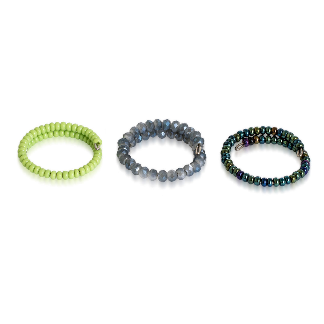 Sylvan-Themed 3-Piece Crystal and Glass Beaded Wrap Ring Set - Sylvan Glints