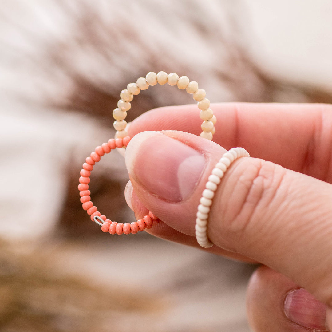 Warm Palette 3-Piece Crystal and Glass Beaded Wrap Ring Set - Dulcet Glints
