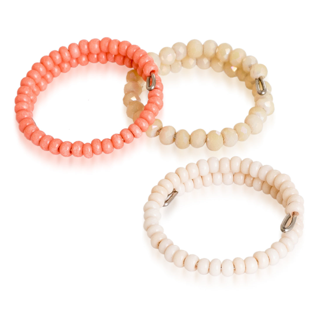 Warm Palette 3-Piece Crystal and Glass Beaded Wrap Ring Set - Dulcet Glints