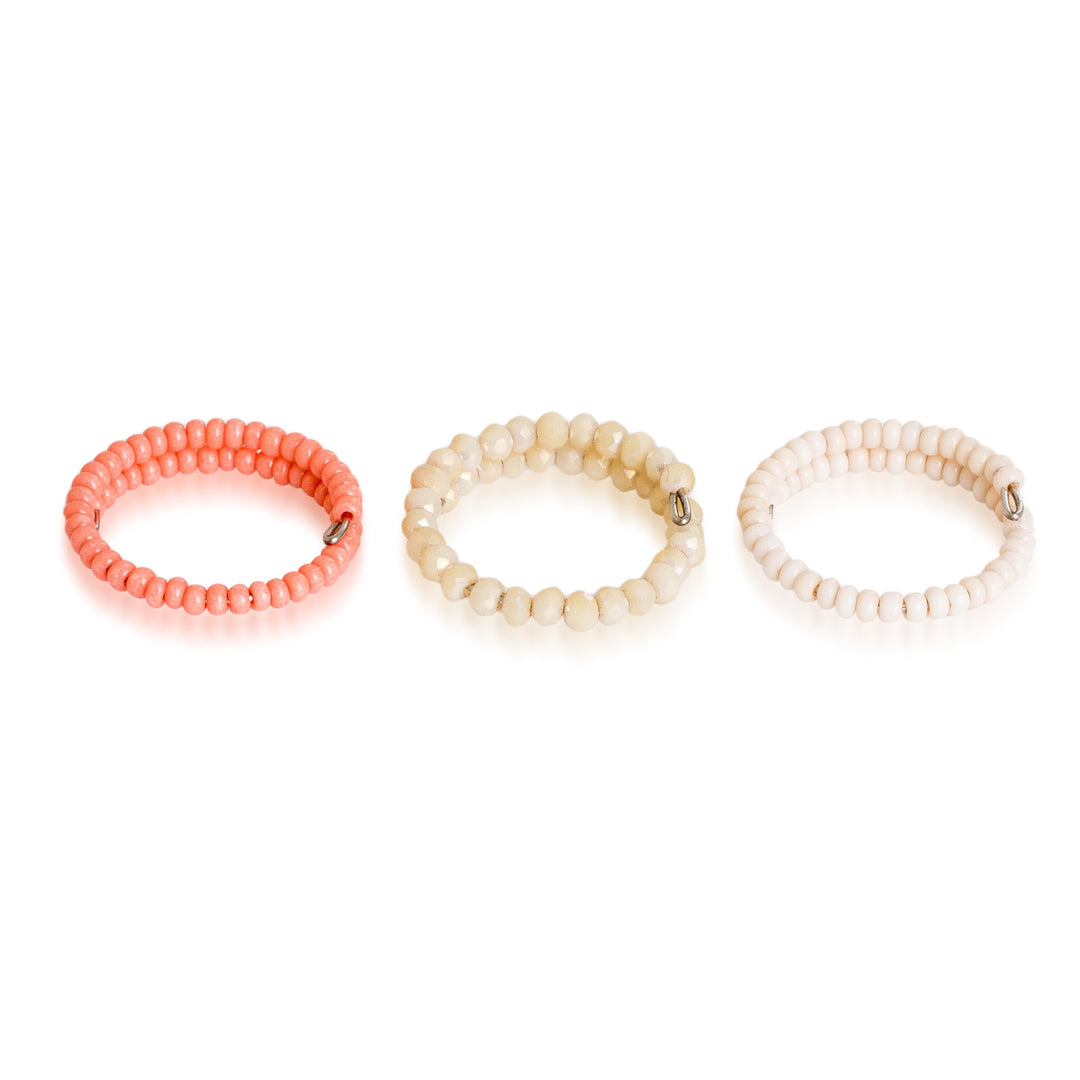 Warm Palette 3-Piece Crystal and Glass Beaded Wrap Ring Set - Dulcet Glints