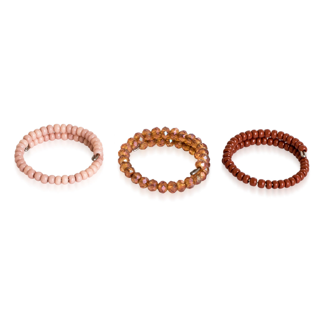 Earthy-Toned 3-Piece Crystal and Glass Beaded Wrap Ring Set - Earthy Glints
