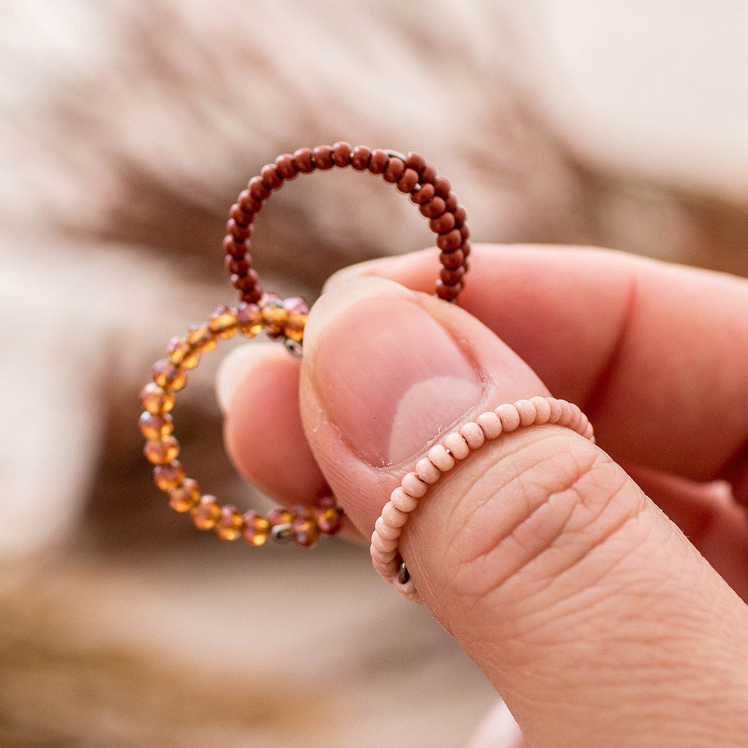 Earthy-Toned 3-Piece Crystal and Glass Beaded Wrap Ring Set - Earthy Glints