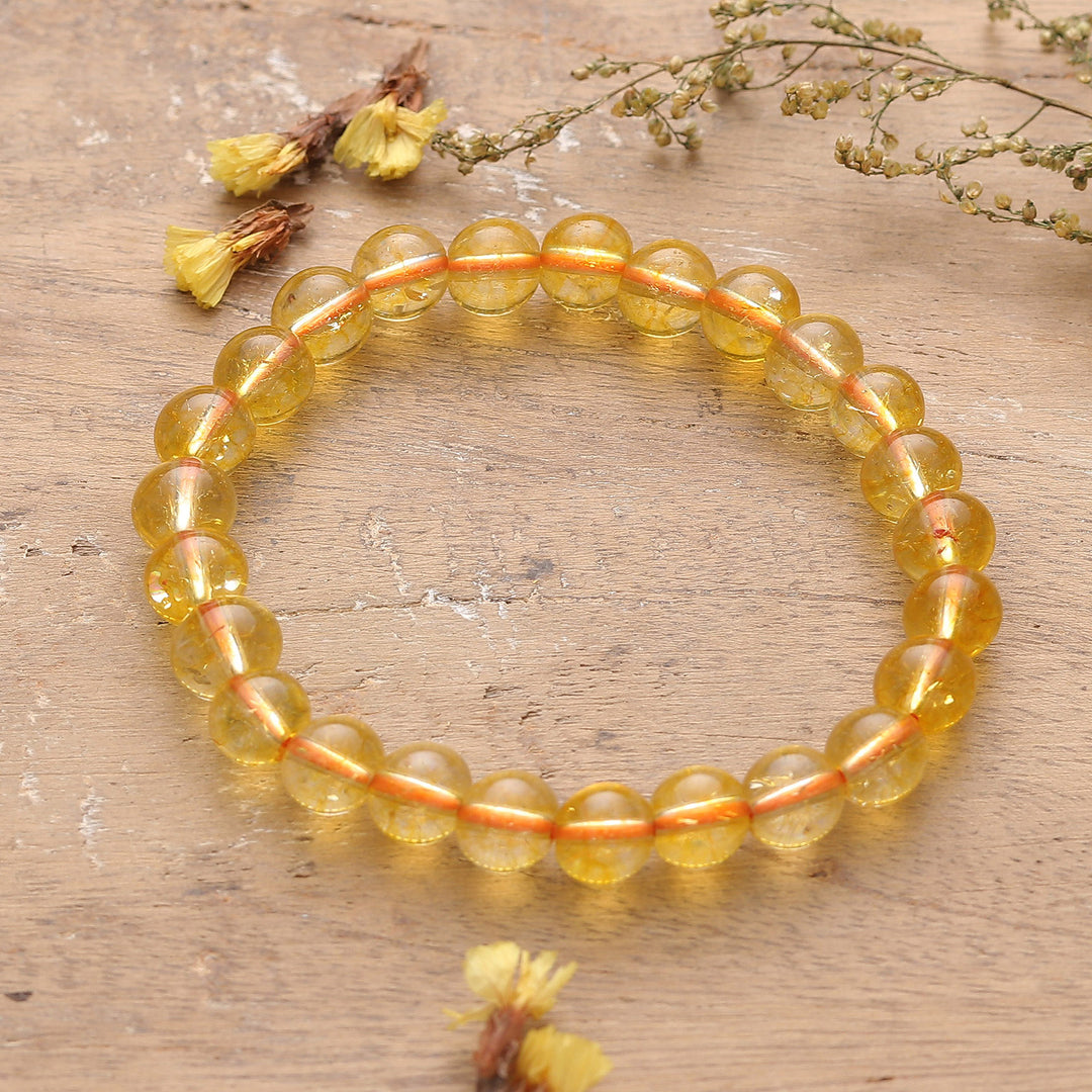 Inspirational Round Citrine Beaded Stretch Bracelet - Souls of Joy