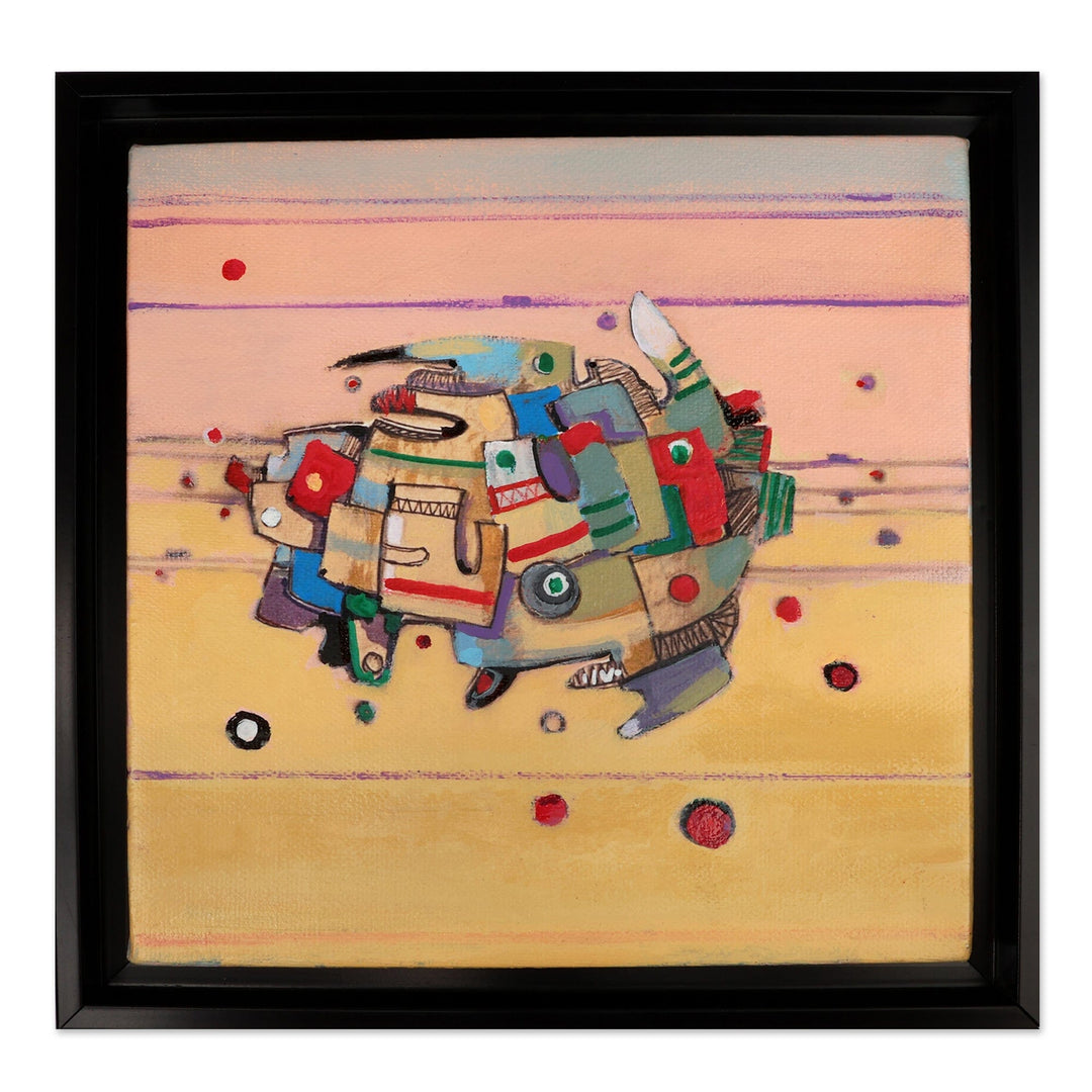 Framed Mixed Media Cubist Painting Inspired by Sea Turtles - Sea Turtle