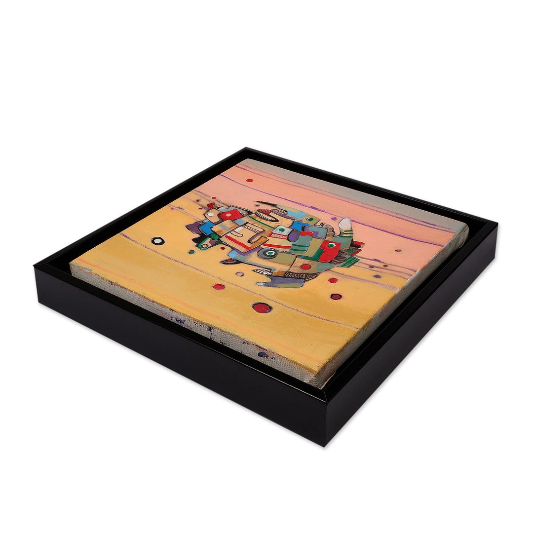 Framed Mixed Media Cubist Painting Inspired by Sea Turtles - Sea Turtle