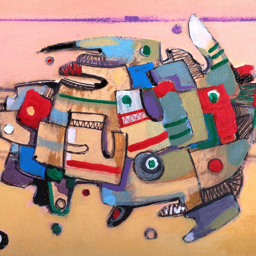Framed Mixed Media Cubist Painting Inspired by Sea Turtles - Sea Turtle