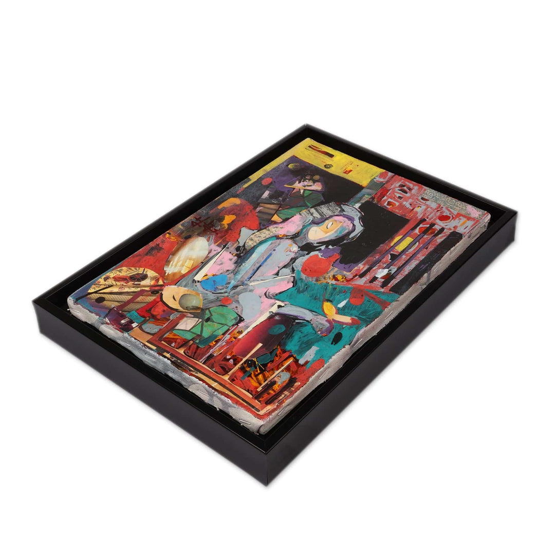 Framed Surrealist Modern Acrylic and Paper Collage Painting - Dream