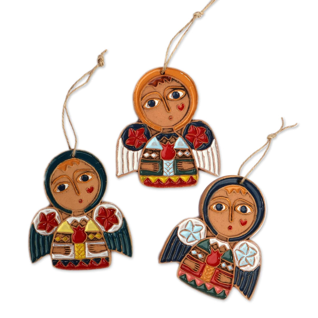 Hand-Painted Angel-Themed Ceramic Ornaments (Set of 3) - Armenian Angels