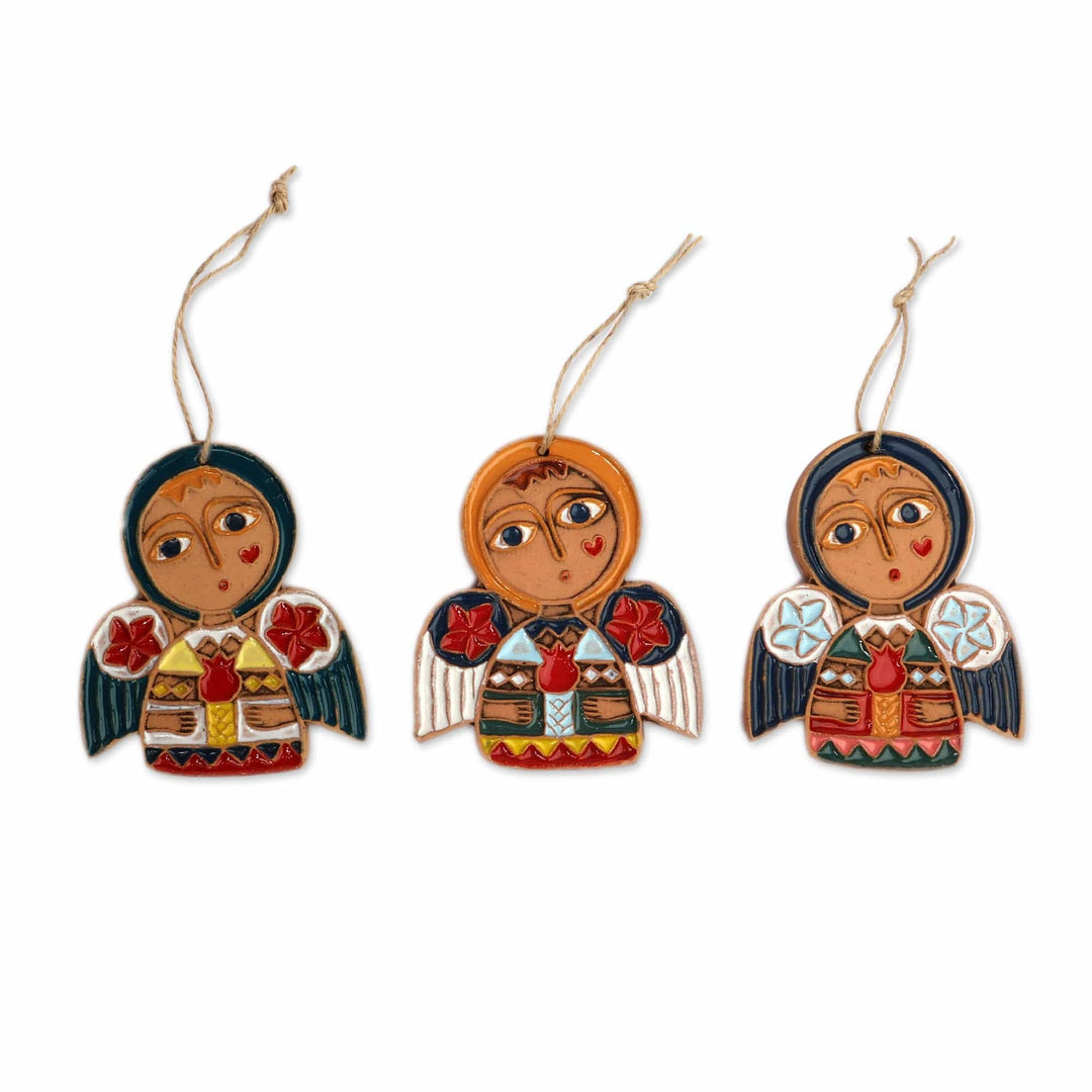 Hand-Painted Angel-Themed Ceramic Ornaments (Set of 3) - Armenian Angels