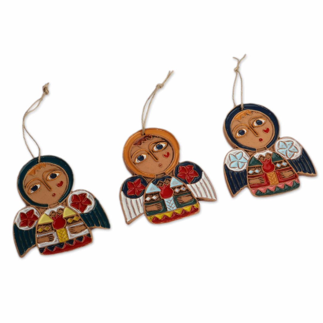 Hand-Painted Angel-Themed Ceramic Ornaments (Set of 3) - Armenian Angels