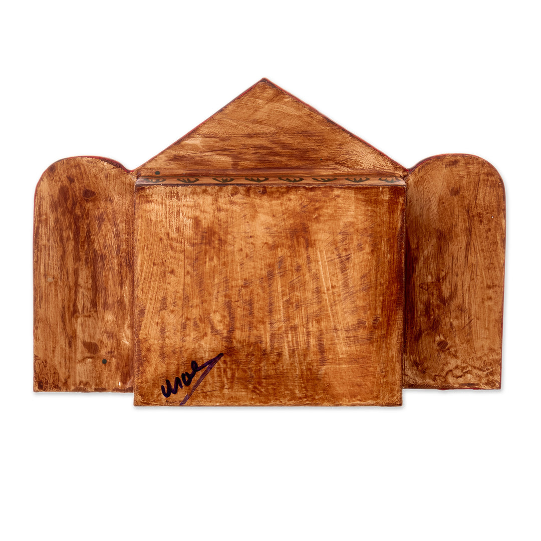 Fair Trade Artisan-Made Wood and Ceramic Nativity Retablo - Caring for Baby Jesus