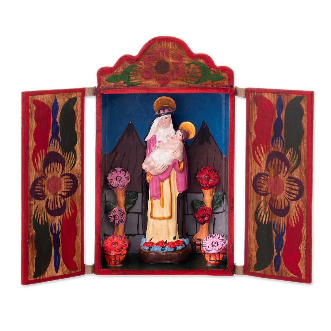 Hand-Painted Wood and Ceramic Saint Rose of Lima Retablo - Saint Rose