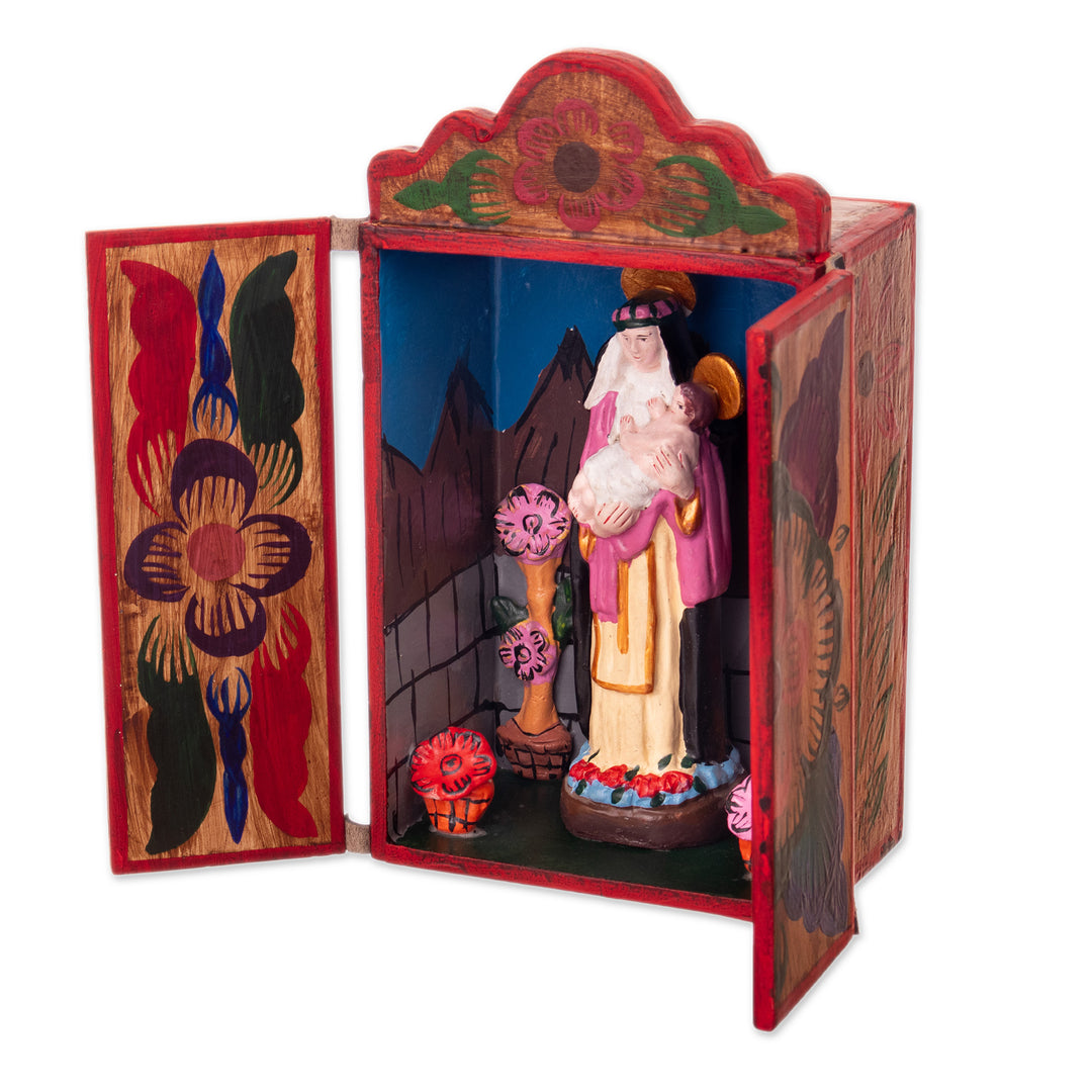 Hand-Painted Wood and Ceramic Saint Rose of Lima Retablo - Saint Rose