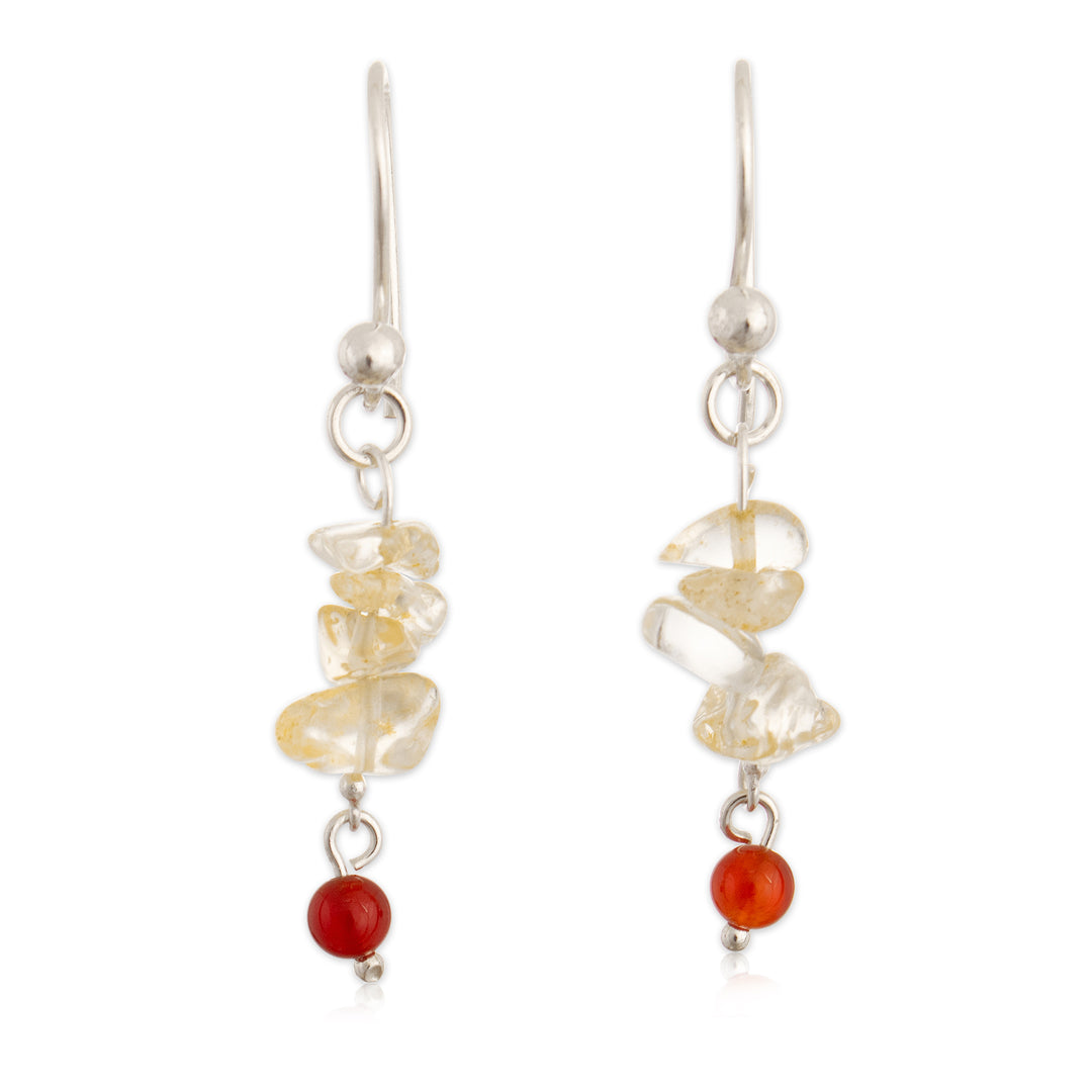 High-Polished Citrine and Carnelian Beaded Dangle Earrings - Dawn Glints