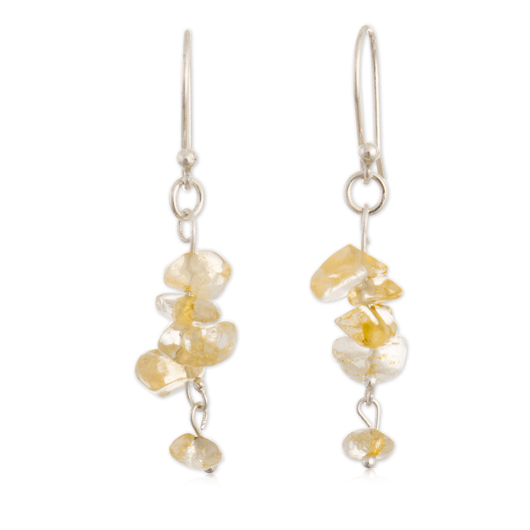 Sterling Silver and Natural Citrine Beaded Dangle Earrings - Solar Glints