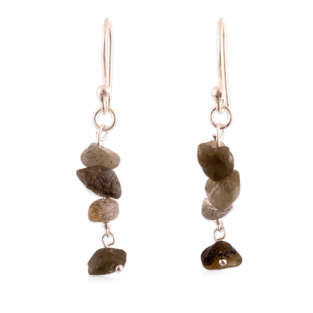 Labradorite Beaded Sterling Silver Dangle Earrings - Luminous Glints