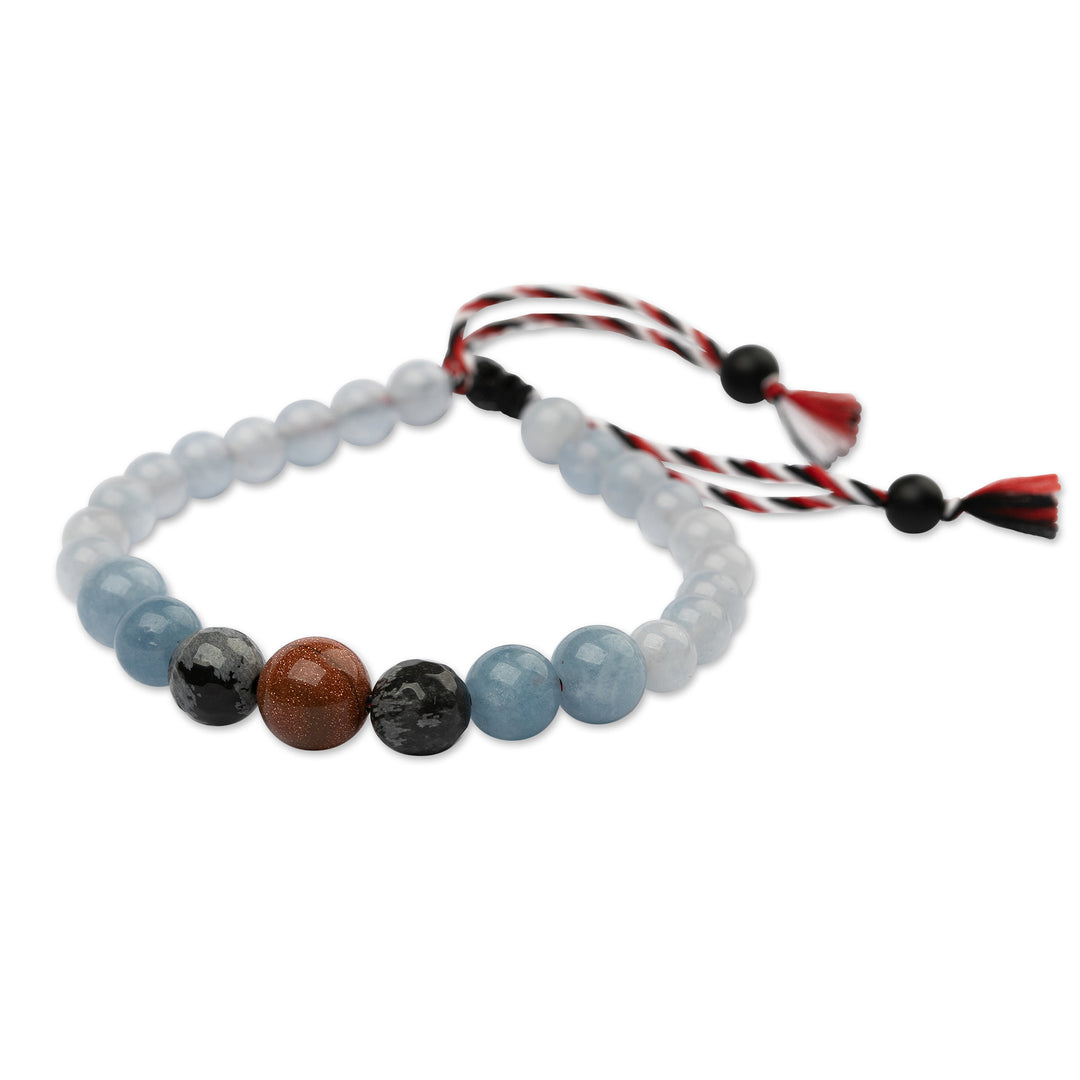 Men's Aquamarine Obsidian Sandstone Onyx Tridatu Bracelet - Tridatu Serenity