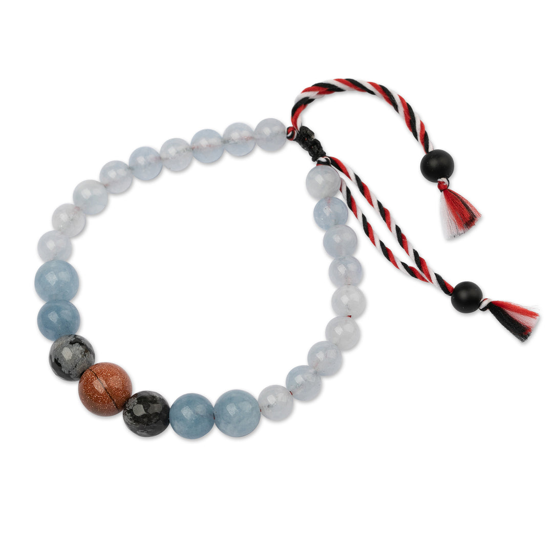 Men's Aquamarine Obsidian Sandstone Onyx Tridatu Bracelet - Tridatu Serenity